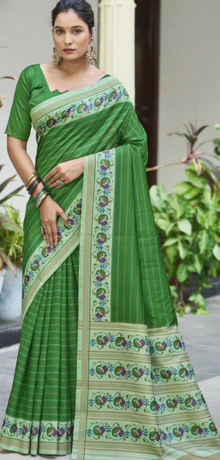 Kasuri Silk - Parrot Green