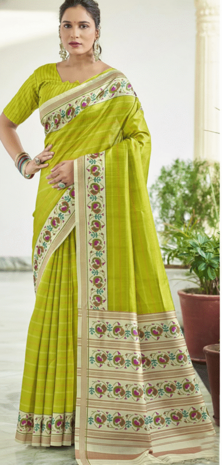 Kasuri Silk - Lime Green