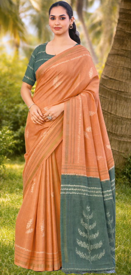 Kalki Prints - Light brown with green border