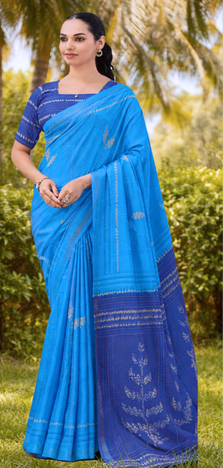 Kalki Prints - Ramar blue with dark blue border