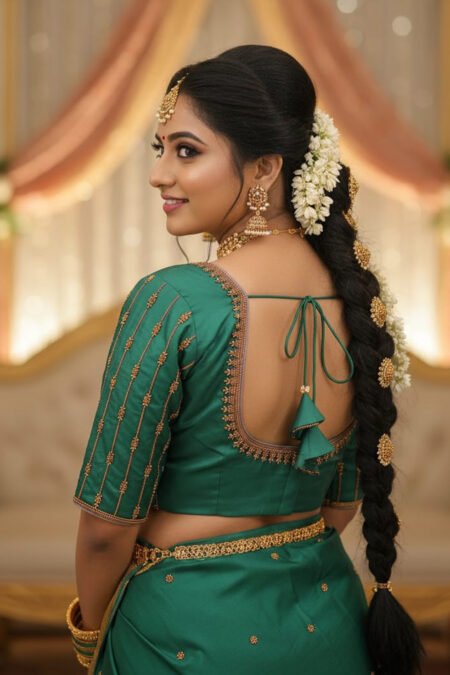 Aari Blouse - Green with Gold Works