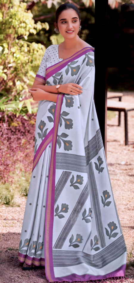 Pastel Grey Floral with Magenta Border