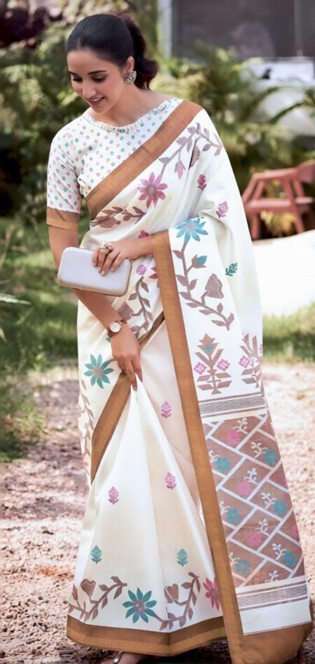 Ivory Floral with Copper Gold Border