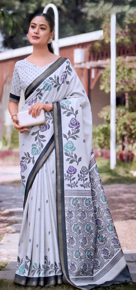 Soft Grey Floral with Charcoal Border