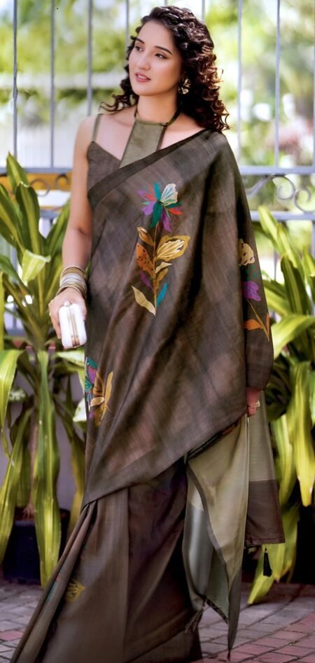 Elegant Dark Olive Soft with Contemporary Floral Motifs