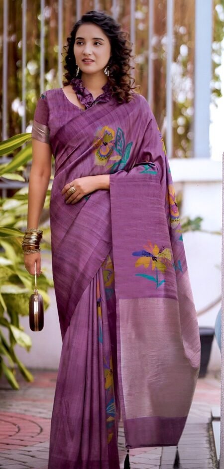 Elegant Mauve Purple Soft with Floral Prints