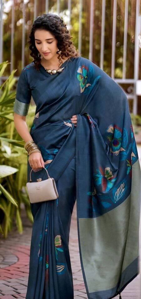 Elegant Teal Blue Soft with Floral Motifs