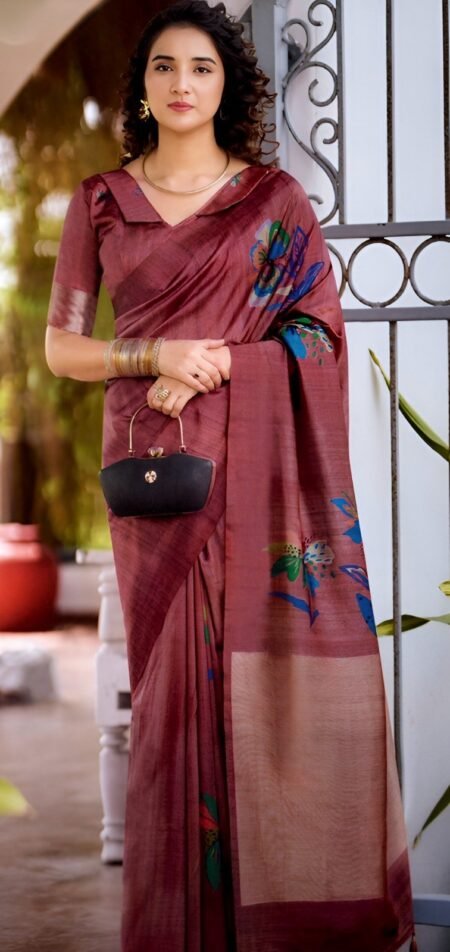 Elegant Wine Maroon Soft with Floral Motifs