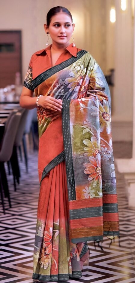 Elegant Rust Orange Soft with Artistic Floral Prints