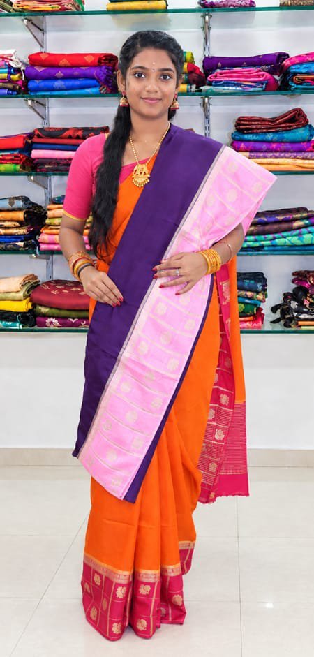 Purple & Pink Border Silk Saree