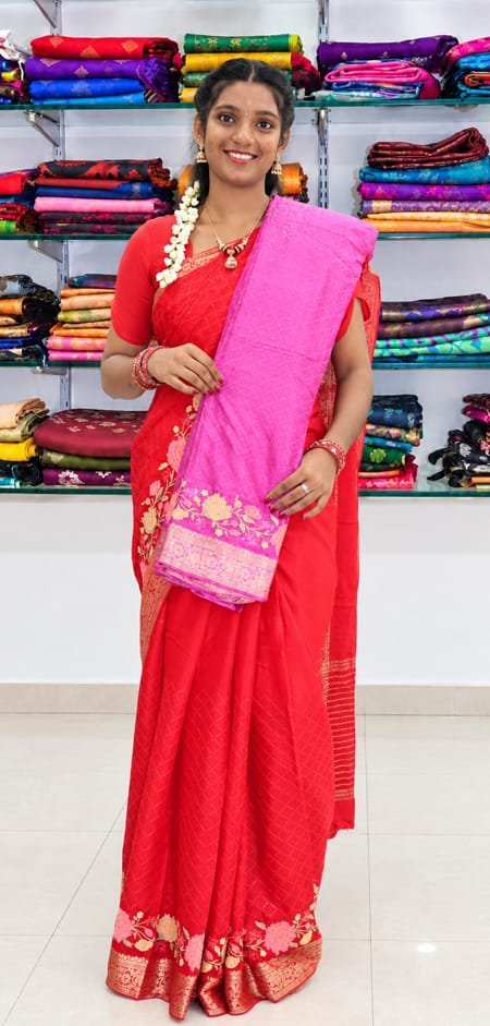 Pink Floral Zari Saree