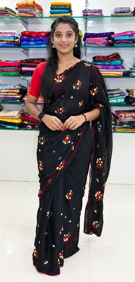 Black Floral Embroidered Saree
