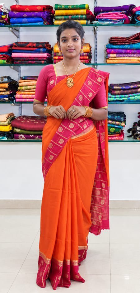 Kanchana Orange & Magenta Border Silk Saree