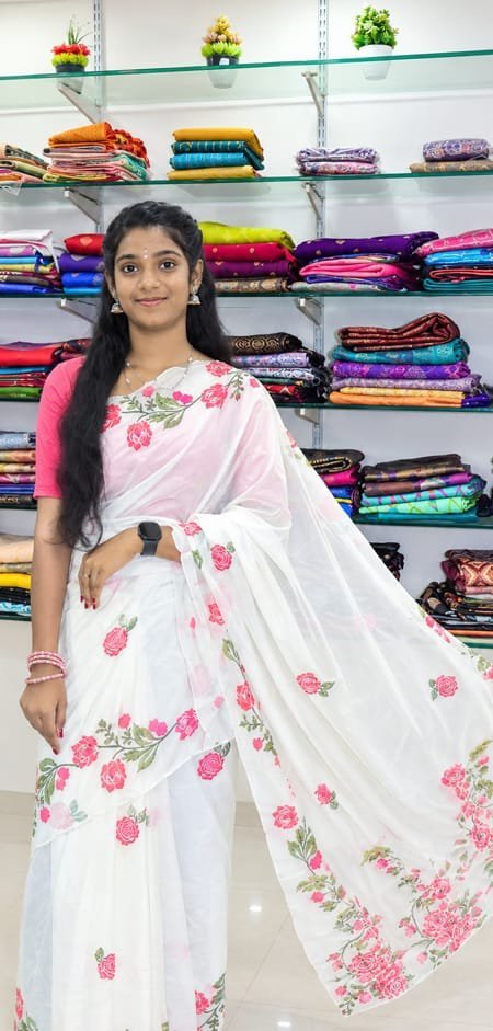White Floral Organza Saree