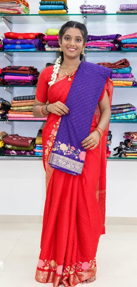 Royal Purple Floral Zari Saree